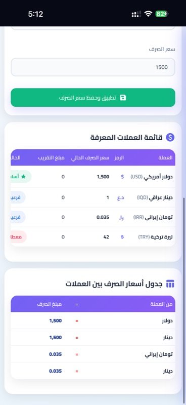 قائمة العملات المعرفة وجدول أسعار الصرف